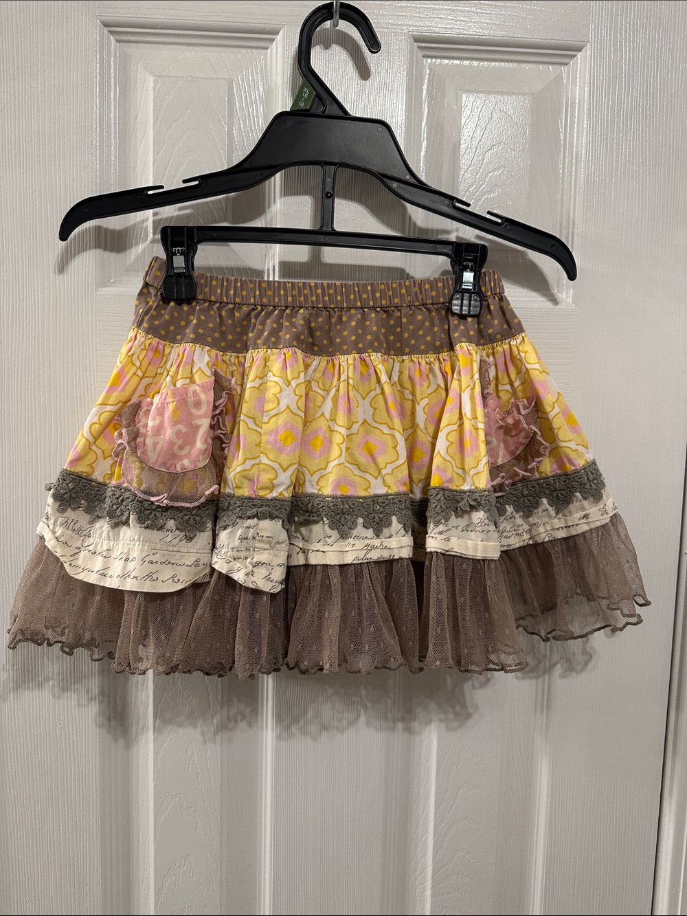Mustard Pie Yellow, Brown & Pink Layered Patchwork Mini Skirt